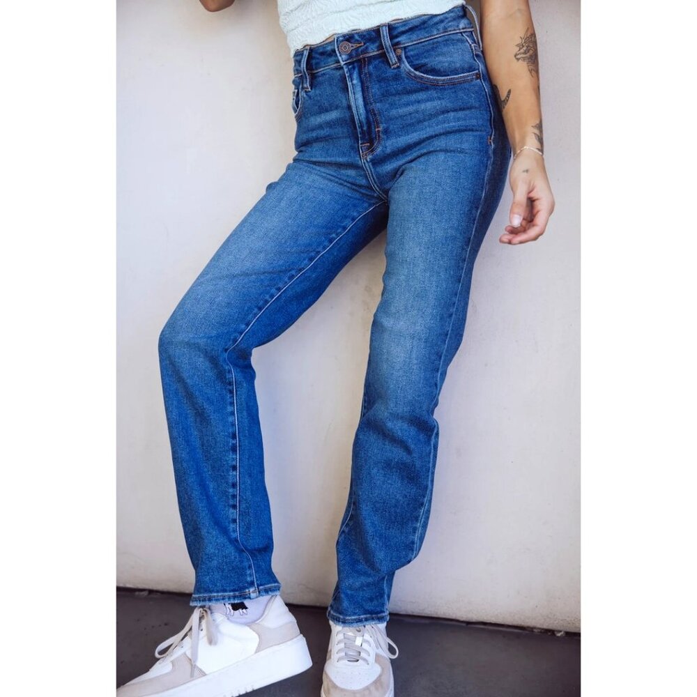 HIDDEN JEANS TRACEY HIGH RISE STRAIGHT JEAN - MEDIUM DARK